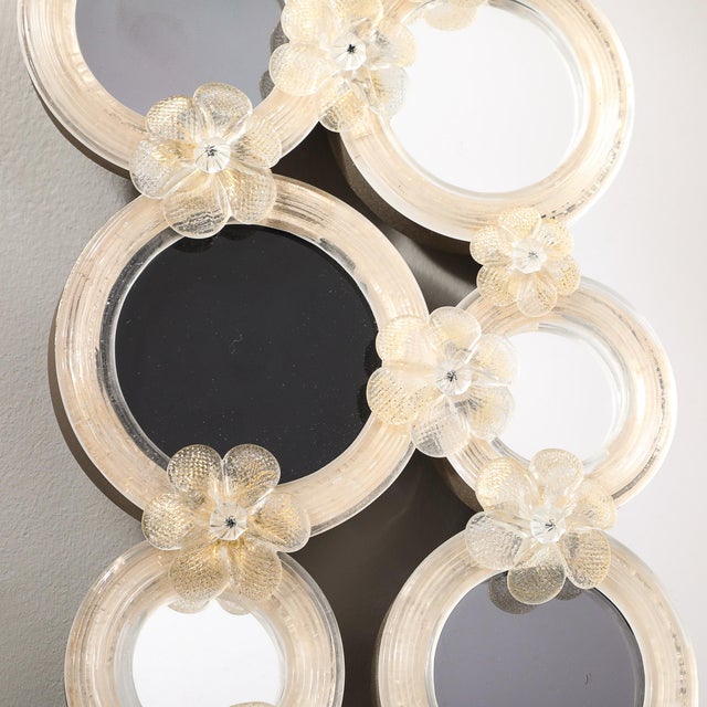 Gold Modernist Hand-Blown Murano Glass Mirror W/ Gold Fleck Applique Border Detailing For Sale - Image 8 of 18