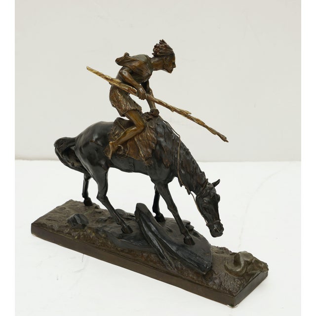 Bronze Sculpture of a Native American Warrior on Horseback by Èdouard Drouot For Sale - Image 4 of 13