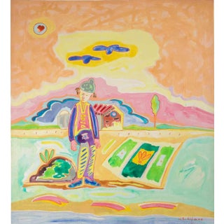 Luciano Schifano, Figure and Cottage, Oil Painting, 1988 For Sale