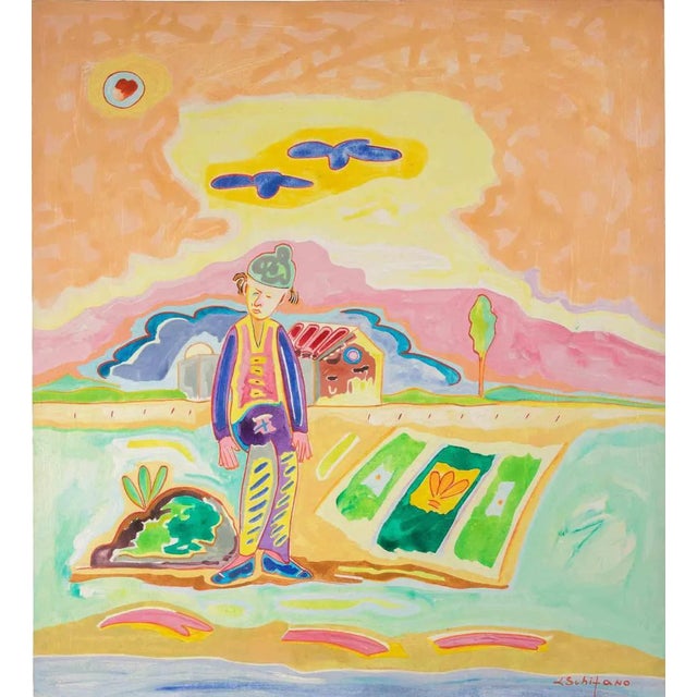 Luciano Schifano, Figure and Cottage, Oil Painting, 1988 For Sale