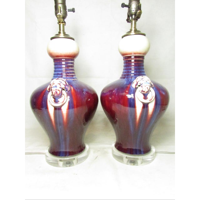 1980s Pair of Chinese Porcelain Flambé Lamps For Sale - Image 5 of 16