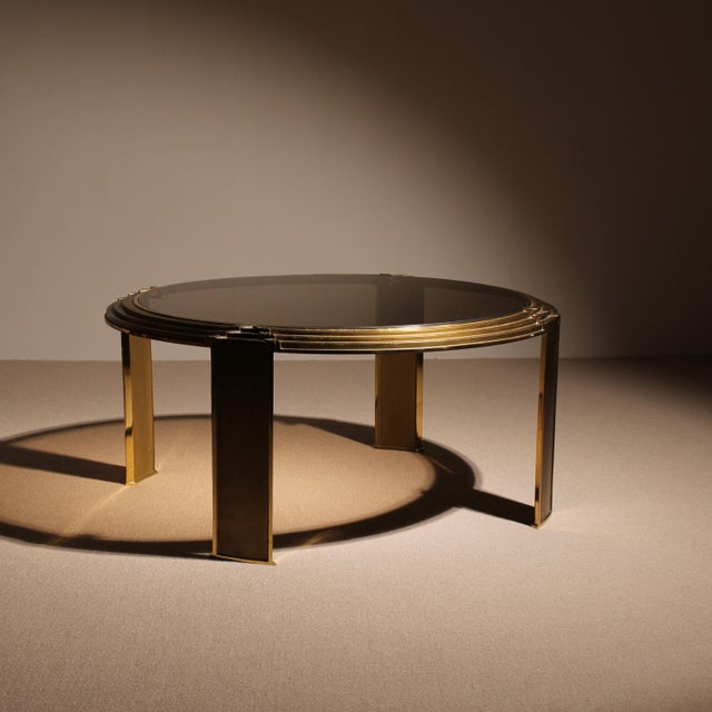 Round Coffee Table in Brass and Smoked Glass, Netherlands, 1970s For Sale - Image 10 of 11