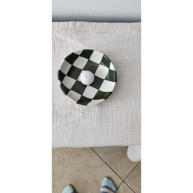 Handmade Green & White Checkered Clay Incense Burner Manufacturer: Artisan-Made (Handmade by Seller – Soniya) This...