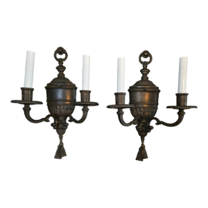Pair of 1900s Attributed to E F Caldwell Sconces Patinated