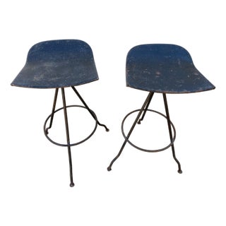 Industrial Metal Swivel Bar Stools, 1950s, Set of 2 For Sale