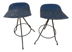 Industrial Metal Swivel Bar Stools, 1950s, Set of 2