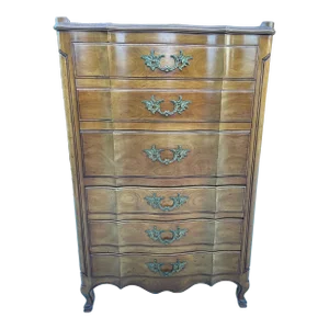1980s John Widdicomb French Provincial Style Tall Dresser With Six Drawers.