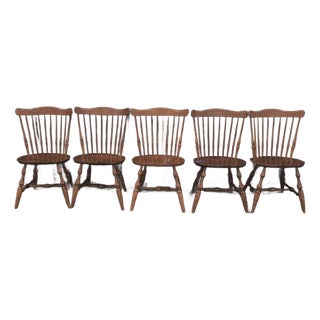 Ethan Allen Heirloom Maple Fan Back Windsor Dining Chairs, Nutmeg Finish - Set of 5 For Sale