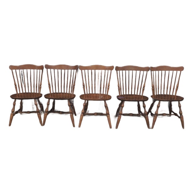 Ethan Allen Heirloom Maple Fan Back Windsor Dining Chairs, Nutmeg Finish - Set of 5 For Sale