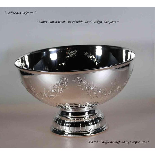 1980s 1980’s Vintage/New Old Stock Cooper Brothers Silverplate Punch Bowl, Fluted & Chased Mayland For Sale - Image 5 of 11