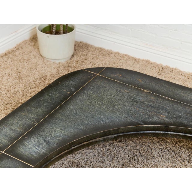 Mid 20th Century Curved Black Cerrused Distressed Coffee Table With Brass Accents For Sale - Image 12 of 12