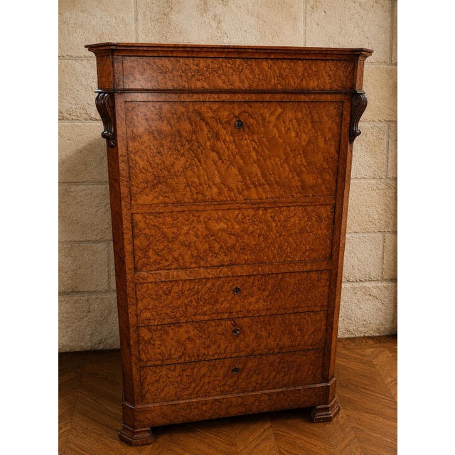 Charles X Drop-Front Secretary in Elm Burl, 19th Century For Sale - Image 3 of 9