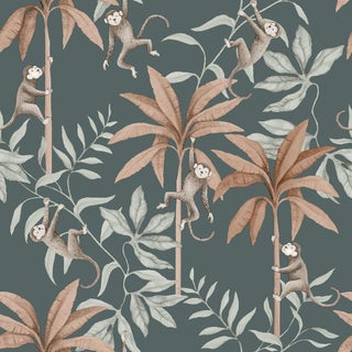 SAMPLE - Boråstapeter Jungle Friends Wallpaper In Midnight For Sale