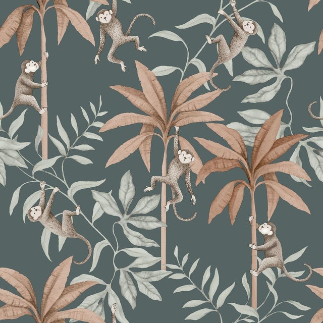 SAMPLE - Boråstapeter Jungle Friends Wallpaper In Midnight For Sale