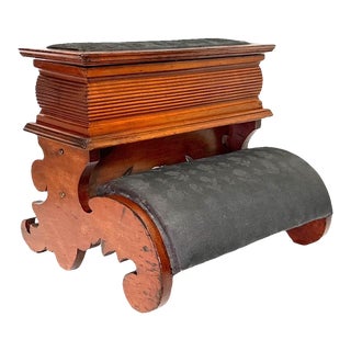Antique Victorian Carved Cherry Wood Shoe Shine Foot Stool W/ Storage Box For Sale