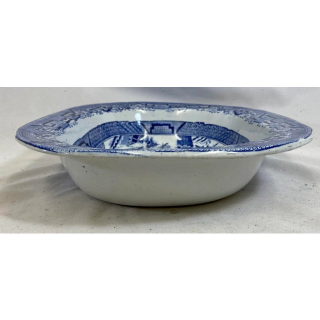 Antique Oval Blue Willow Serving Bowl Made in England - Circa 1900 For Sale - Image 9 of 13