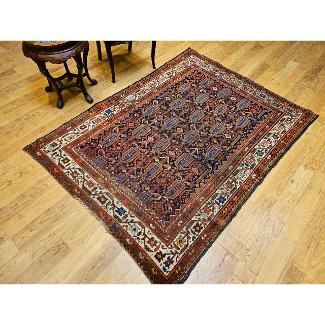 Textile Vintage Persian Malayer Rug, Hand-Knotted Wool, Paisley Pattern, 5x6, Navy & Ivory For Sale - Image 7 of 18