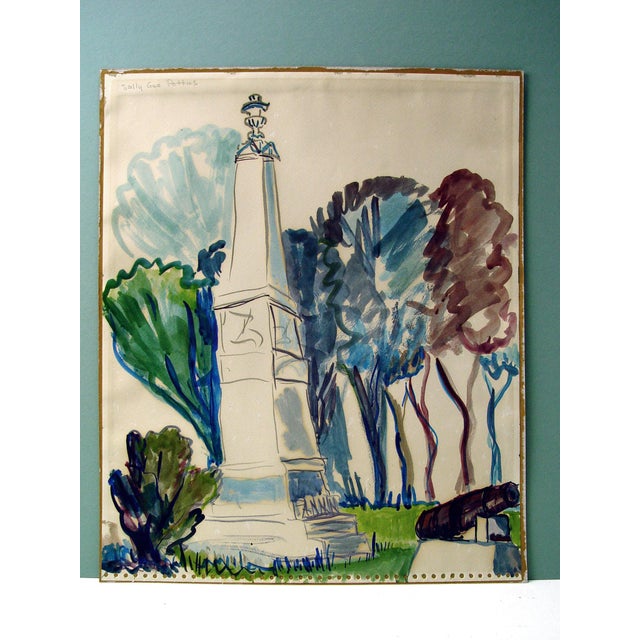 American Mid 20th Century Fannin Monument Goliad Texas Watercolor Painting For Sale - Image 3 of 3