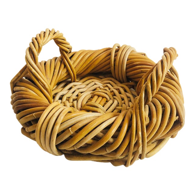 Vintage Round Thick Woven Basket Tray With Handles Chairish