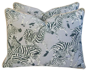 Safari Zebra Linen/Velvet Feather/Down Pillows 24" X 18" - Pair