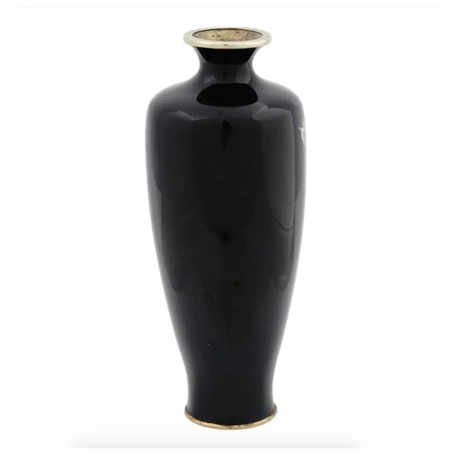 Japanese Antique Meiji Japanese Cloisonne Black Enamel 11 Sparrows on Vase For Sale - Image 3 of 7