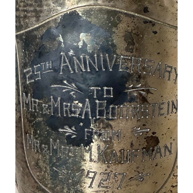 Metal Large Antique 1927 Silver Plate 25th Anniversary Presentation Trophy Award For Sale - Image 7 of 14