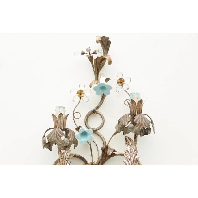 Large Italian Wall Lamp with Glass Flowers in the style of Banci Firenze, 1970s For Sale - Image 4 of 11