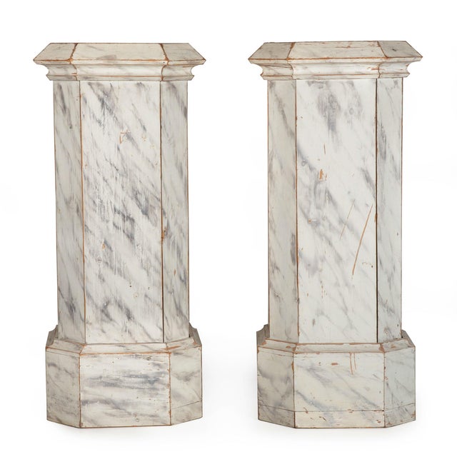 Pair of Faux-Marble Painted Pine Columns, Early 20th Century For Sale - Image 4 of 17
