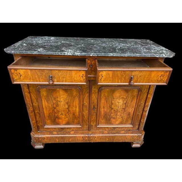 Louis Philippe Walnut Veneered Sideboard with Marble Top, 1930s For Sale - Image 6 of 10