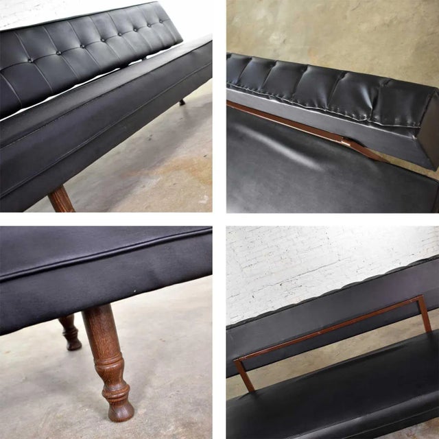 Vintage Mid Century Modern Black Vinyl Faux Leather Convertible Sofa by Universal of High Point For Sale - Image 10 of 13