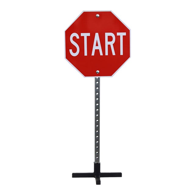 Standing Start - Original Freestanding Pop Art Steel Street Sign Sculpture by Scott Froschauer For Sale