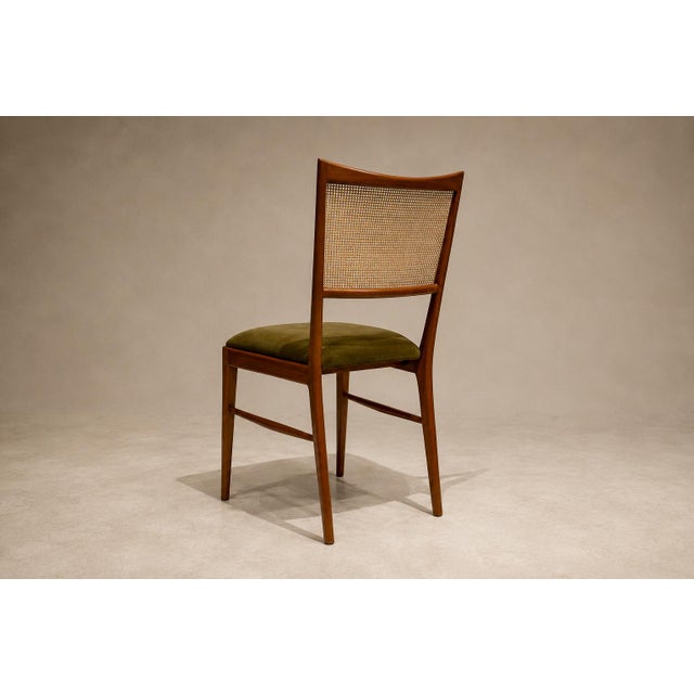 Set of Eight Brazilian Modern Dining Chairs in Caviúna, Cane & Warm Olive Mohair, 1960s For Sale - Image 11 of 18