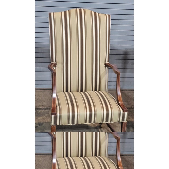American Mid 20th Century Share Pair of Kittinger Williamsburg Mahogany Martha Washington Arm Chair Cw13 Silk For Sale - Image 3 of 10