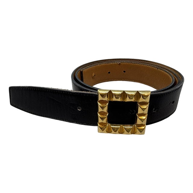 Hermes Medor Leather Belt W Gold Tone Buckle For Sale