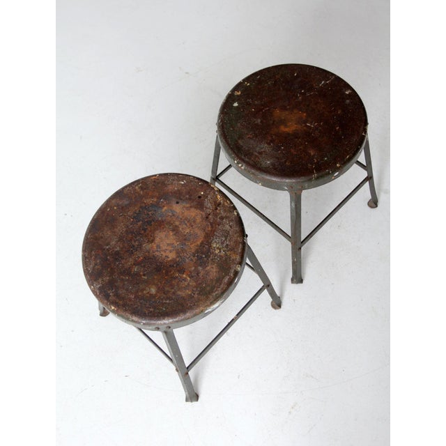 Vintage Industrial Stools Pair For Sale - Image 4 of 12