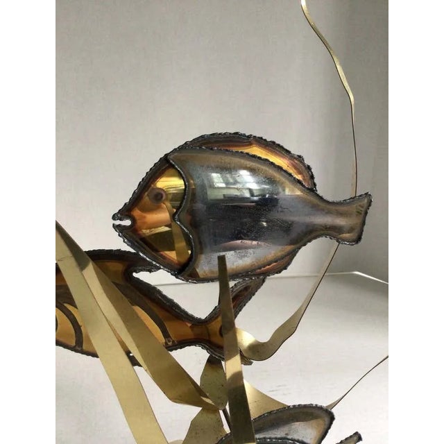 1960s 1960s Fish and Seagrass Sculpture of Sheeted Brass and Aluminum on Onyx Base For Sale - Image 5 of 8