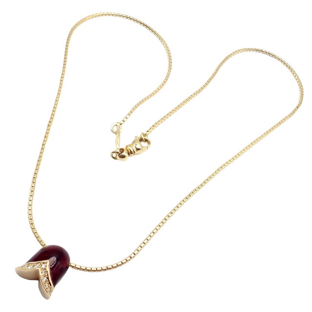 Late 20th Century Late 20th Century Fabrege Diamond Tulip Red Enamel Pendant Necklace For Sale - Image 5 of 10