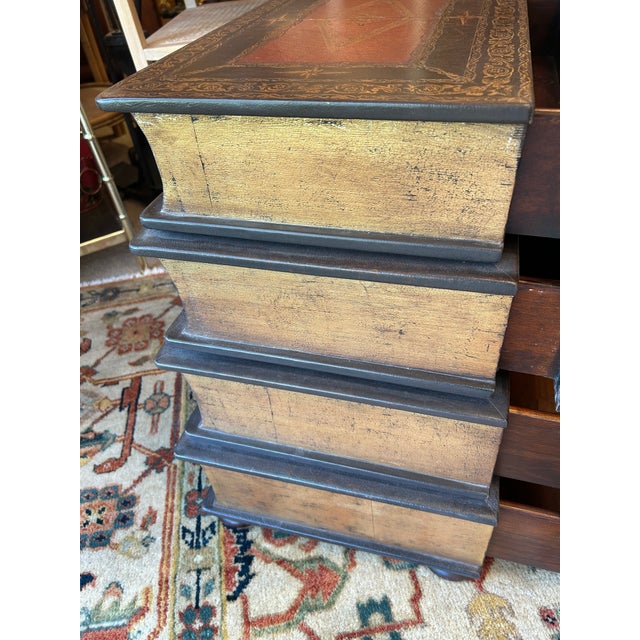 Trompe L’oeil Stack of Leather Books Chest of Drawers For Sale - Image 4 of 13