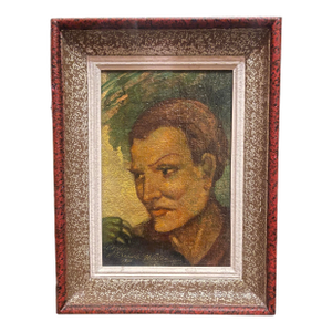 Portrait Painting "Oedipus and the Sphinx" Oil Painting on Wood Signed Dated 1950