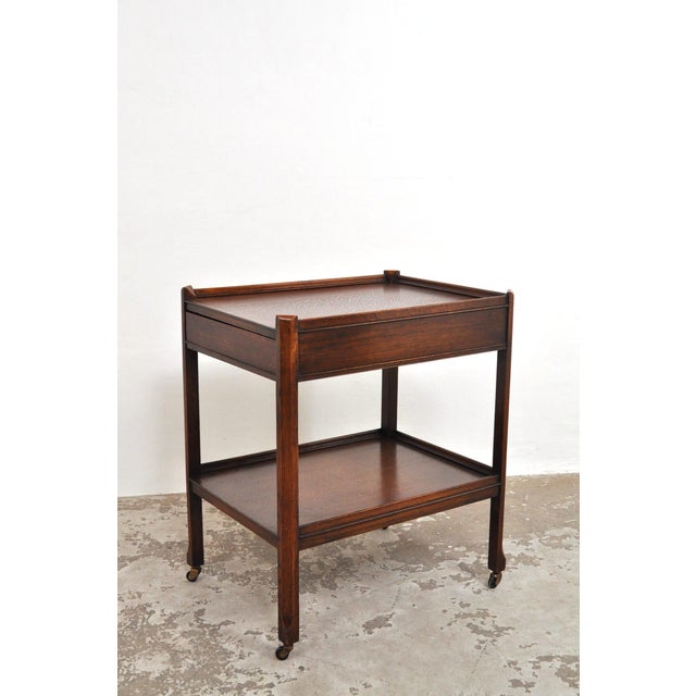 Antique Serving Trolley with Drawer in Oak, 1920s For Sale - Image 4 of 13