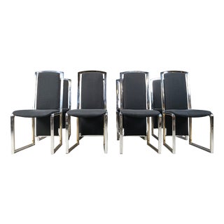 Vintage Brass and Chrome Dining Chairs, 1970s, Set of 8 For Sale