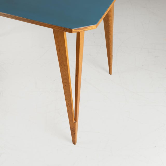 Rectangular Table with Blue Formica Top, 1950 For Sale - Image 6 of 14