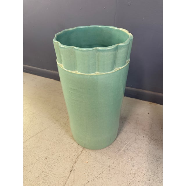 1920s 1920s Pair of Galloway Terra Cotta Co. Art Deco Aqua Glazed Floor Vases, Philadelphia For Sale - Image 5 of 13