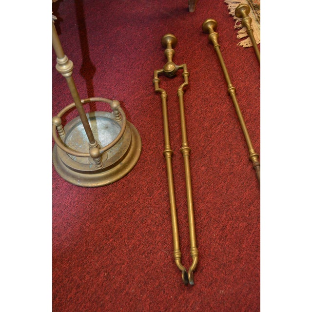 Vintage Heavy Brass / Iron Fireplace Tools Companion 4 Piece Cleaning Set For Sale - Image 12 of 18