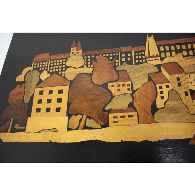 Mid-Century Wooden Illustration of Prague, 1950s For Sale - Image 3 of 14
