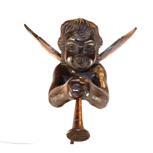 Antique Large Wood Carved Angel W/Trumpet Paper Mache Mold For Sale In San Francisco - Image 6 of 13