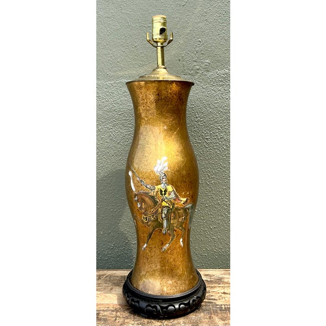 Neoclassical Vintage Italian Eglomise Knight Lamp For Sale - Image 3 of 12