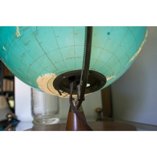 Mid-Century Modern Mid 20th Century Illuminated Topographic Globe — Ussr Cold War Era — Walnut Base — Brass Stand — Electric Light Globe For Sale - Image 3 of 8