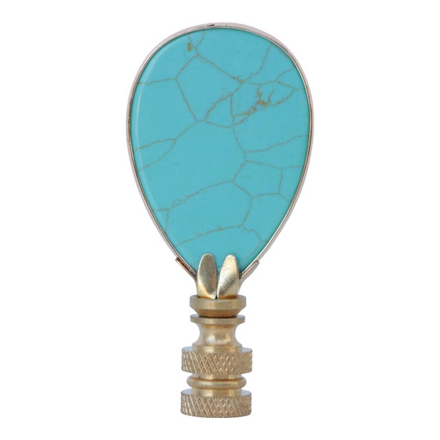 Gold Edged Turquoise Stone Lamp Finial For Sale