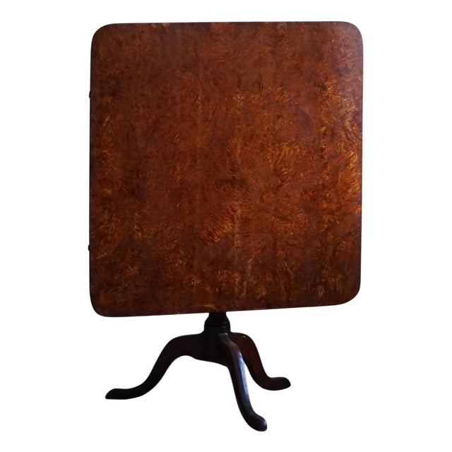 Handcrafted Square Folding Table in Burl Wood, Sweden, 19th Century For Sale